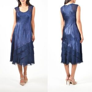 Komarov Midnight Navy Pleated Charmeuse Dress Large